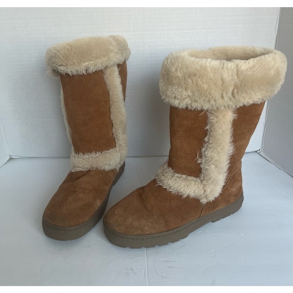 Style & Company Shoes - Style & Co Witty Leather Chestnut Brown Mid Calf Cream Faux Fur Winter Boots 8